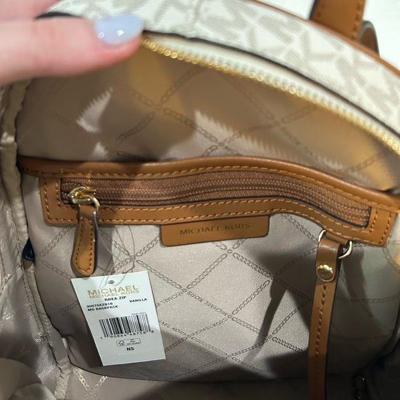 Michael Kors Rhea Medium Signature Logo Backpack in Light Cream Multi - Picture 12 of 16
